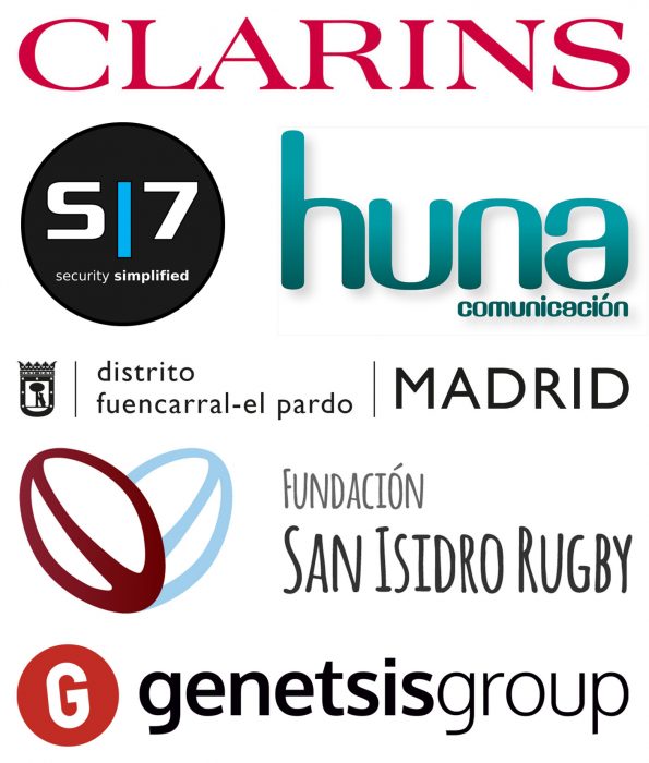 Patrocinan Clarins, S7, Huna Comunicación. Colaboran Distrito Fuencarral-El Pardo, Fundación San Isidro Rugby, Genetsis Group